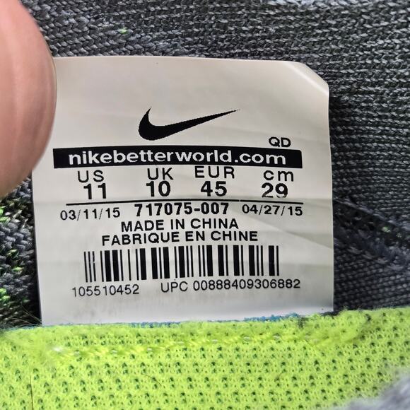 Nike Free 4.0 Flyknit Cool Grey Green Athletic Running Shoe Mens 11 717075-007 - Picture 14 of 14